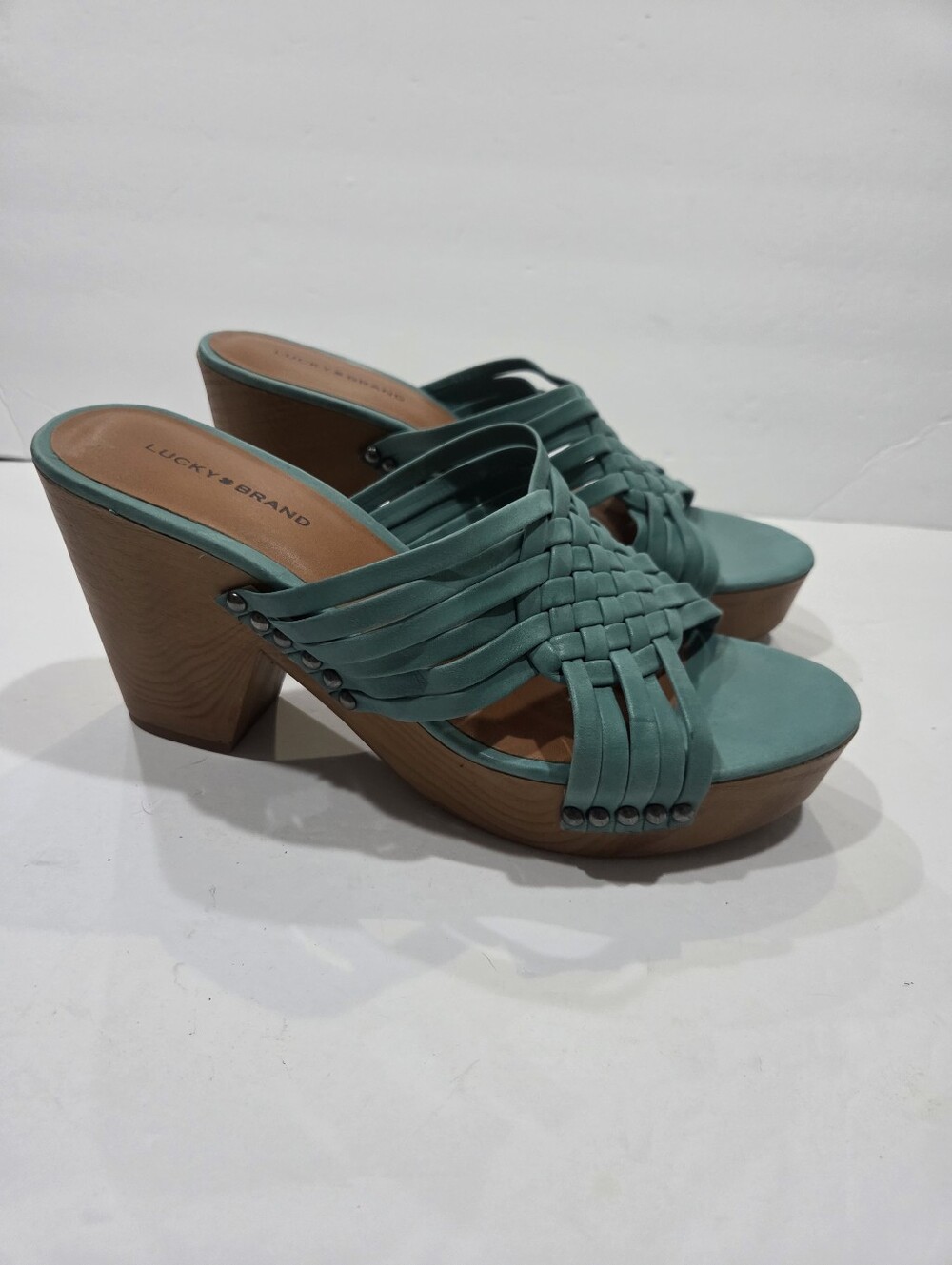 Lucky Brand Tellimi Teal Braided Platform Wedge Sandals Sz.9.5